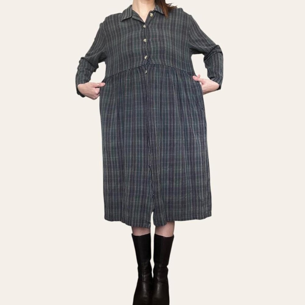 90s plaid long sleeve flannel button-up babydoll dress Original TY Wear - Large - Picture 6 of 8